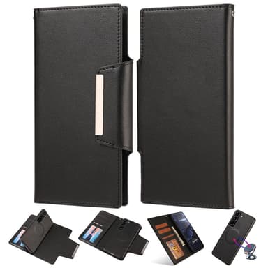 SKALO Samsung S23 Plus DOLIZMA 2 in 1 magneettinen lompakkokotelo - Musta