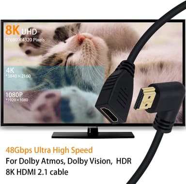 NÖRDIC kulmikas HDMI-sovitin 8K60Hz 4k120Hz 48Gbps uros-naaras HDMI2.1 18cm