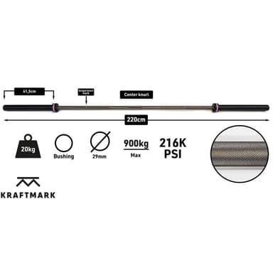 Kraftmark Kansainvälinen barbell 50 mm painonnosto musta raaka 20 kg