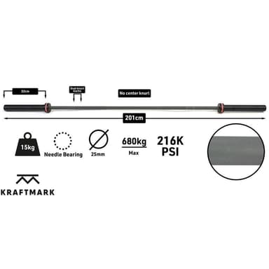 Kraftmark Kansainvälinen barbell 50 mm Cerakote CF Bar harmaa 15 kg 3.0