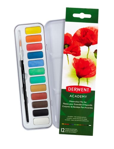 Derwent Academy Vesiväri 12 nappia + sivellin 12kpl
