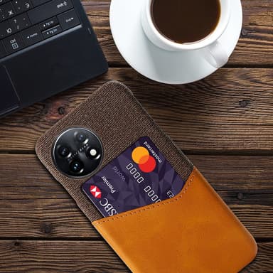 SKALO OnePlus 11 5G Premium PU Nahka kortinhaltija Suojakuori - Ruskea