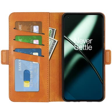 SKALO OnePlus 11 5G Premium Wallet Lompakkokotelo - Vaaleanruskea
