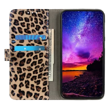 SKALO Motorola Moto E13 4G Leopardi lompakkokotelo PU-nahasta.