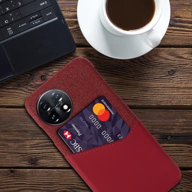 SKALO OnePlus 11 5G Premium PU Nahka kortinhaltija Suojakuori - Punainen
