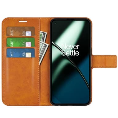 SKALO OnePlus 11 5G Lompakkokotelo PU-nahkaa - Vaaleanruskea