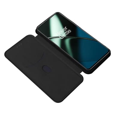 SKALO OnePlus 11 5G Carbon Fiber Lompakkokotelo - Musta