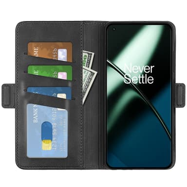 SKALO OnePlus 11 5G Premium Wallet Lompakkokotelo - Musta