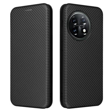 SKALO OnePlus 11 5G Carbon Fiber Lompakkokotelo - Musta