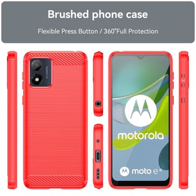 SKALO Motorola Moto E13 4G Armor Carbon Iskunkestävä TPU suojakuori - Punainen