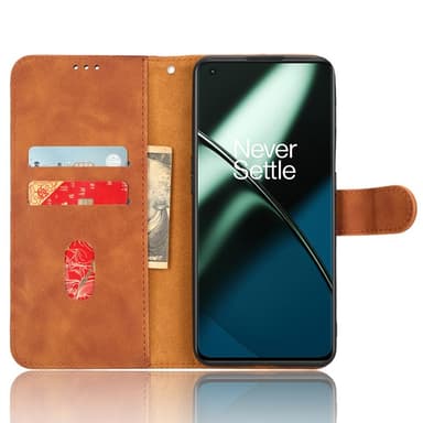 SKALO OnePlus 11 5G Matt PU Nahka lompakkokotelo - Ruskea