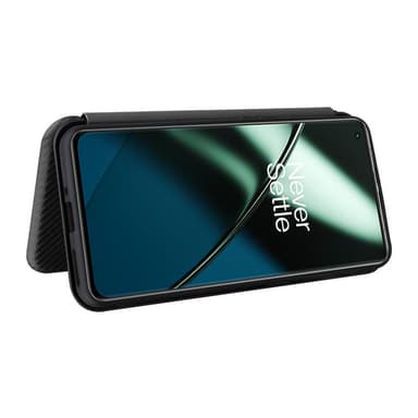 SKALO OnePlus 11 5G Carbon Fiber Lompakkokotelo - Musta