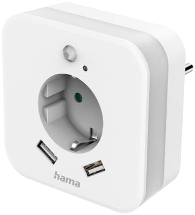 Hama pistorasia yövalolla ja USB-A porteilla (valkoinen)