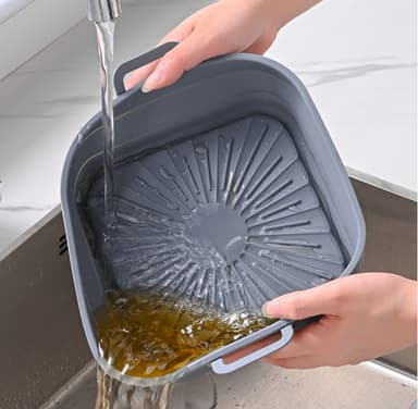 Kokoontaittuva neliön muotoinen Air Fryer silikonimuotti 17,5 cm Harmaa