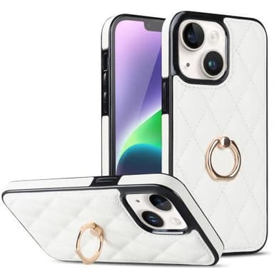 iPhone 14 Case Rhombus Grid Pattern Takakannen Rengastuki - Valkoinen