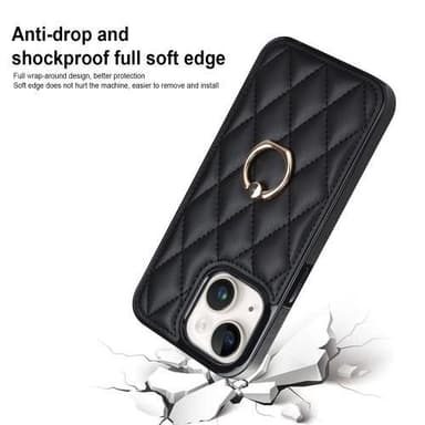 iPhone 14 Case Rhombus Grid Pattern Takakannen Rengastuki - Musta