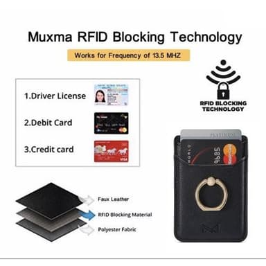 MUXMA-kortinpidikkeen rengasteline RFID-estävä liimainen luottokorttipaikka - musta