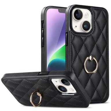 iPhone 14 Case Rhombus Grid Pattern Takakannen Rengastuki - Musta