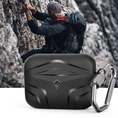 SKALO AirPods Pro 2 Shockproof Armor TPU suojakuori karabiinilla - Musta