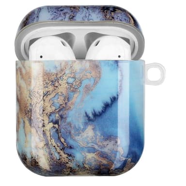 SKALO AirPods 1/2 Marmori TPU-suojakuori, jossa on karabiini - #3