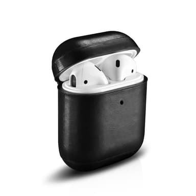 SKALO AirPods 1/2 ICARER aitoa nahkaa Kotelo koukulla - Musta