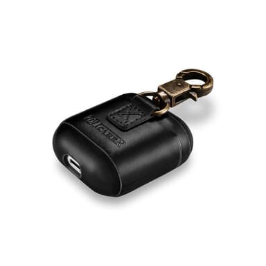 SKALO AirPods 1/2 ICARER aitoa nahkaa Kotelo koukulla - Musta