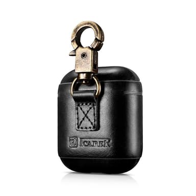 SKALO AirPods 1/2 ICARER aitoa nahkaa Kotelo koukulla - Musta