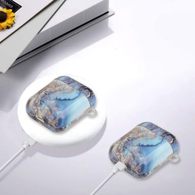 SKALO AirPods 1/2 Marmori TPU-suojakuori, jossa on karabiini - #3