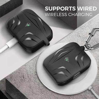 SKALO AirPods Pro 2 Shockproof Armor TPU suojakuori karabiinilla - Musta