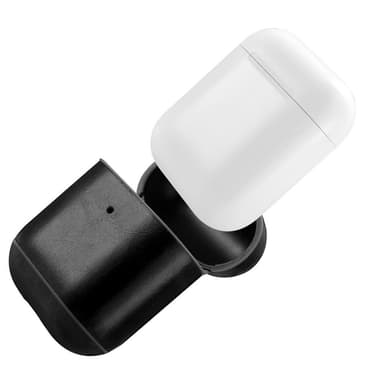 SKALO AirPods 1/2 ICARER aitoa nahkaa Kotelo koukulla - Musta