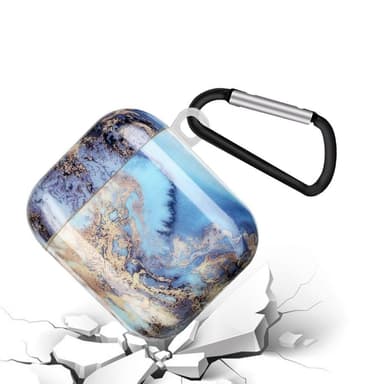 SKALO AirPods 1/2 Marmori TPU-suojakuori, jossa on karabiini - #3