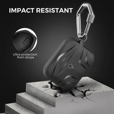 SKALO AirPods Pro 2 Shockproof Armor TPU suojakuori karabiinilla - Musta