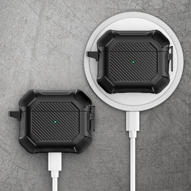 SKALO AirPods 3 Carbon Fiber TPU-suojakuori karabiinilla - Musta