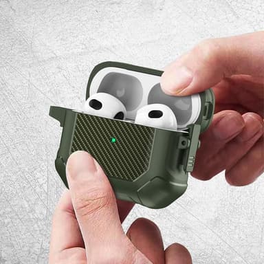 SKALO AirPods 3 Carbon Fiber TPU-suojakuori karabiinilla - Musta
