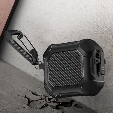 SKALO AirPods 3 Carbon Fiber TPU-suojakuori karabiinilla - Musta