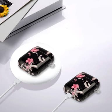 SKALO AirPods 1/2 Kukka TPU-suojakuori, jossa on karabiini - #2