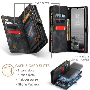 CASEME Samsung Galaxy A54 5G 2-in-1 lompakkokotelolle - Musta