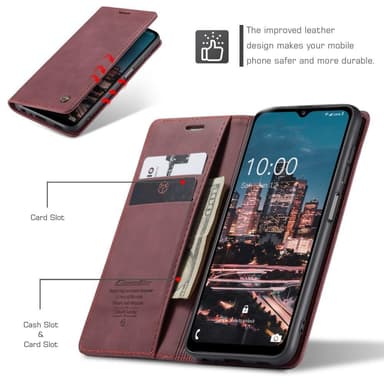 CASEME Retro Lompakkokotelo Samsung Galaxy A14: lle - Viininpunainen