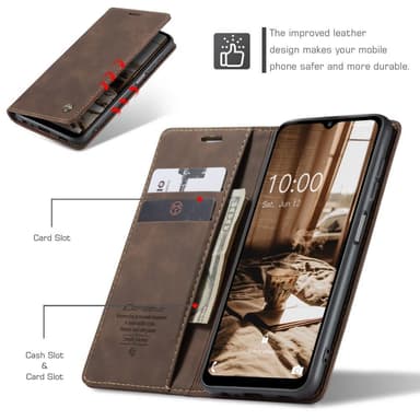 CASEME Retro lompakkokotelo Samsung Galaxy A14: lle - Kahvi
