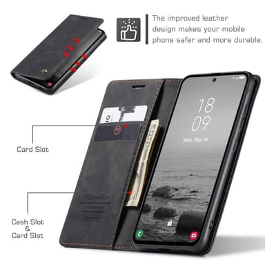 CASEME Retro Lompakkokotelo Samsung Galaxy A54 - Musta