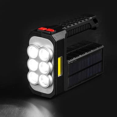 Kraftfull taskulamppu aurinkokennolatauksella