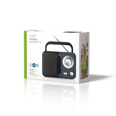 Nedis FM-radio | Kannettava malli | FM | Akkukäyttöinen / Verkkovirtakäyttöinen | Analoginen | 2.4 W | Mustavalkoinen näyttö | Bluetooth® | Kuulokkeiden lähtöliitäntä | Kantokahva | Harmaa / Musta