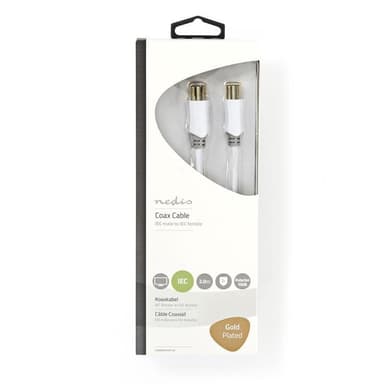 Nedis Koaksiaalikaapeli | IEC (Coax) Uros | IEC (Coax) Naaras | Kullattu | 100 dB | 75 Ohm | Tuplasuojattu | 2.00 m | Pyöreä | PVC | Valkoinen | Laatikko