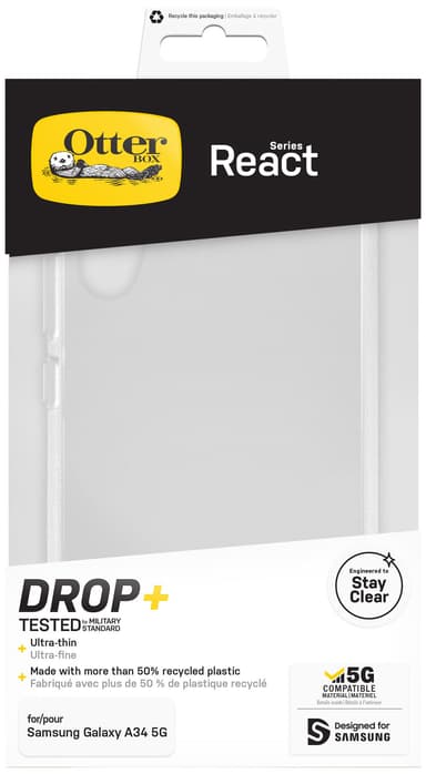 OtterBox React Galaxy A34 5G suojakuori (kirkas)