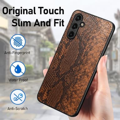 SKALO Samsung A14 4G/5G Snakeskin PU-nahka hybridi Suojakuori - Ruskea