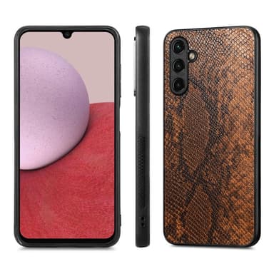 SKALO Samsung A14 4G/5G Snakeskin PU-nahka hybridi Suojakuori - Ruskea