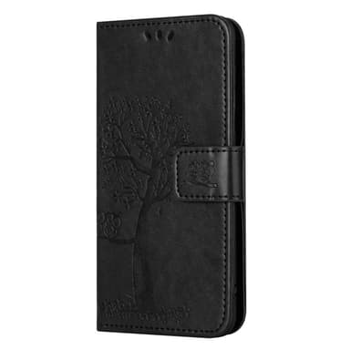 SKALO Samsung A14 4G/5G Owl Tree lompakkokotelo - Musta