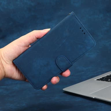 SKALO Samsung A14 4G/5G Lompakkokotelo PU-nahkaa - Sininen