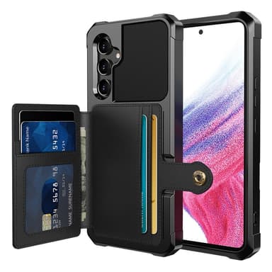 SKALO Samsung A54 5G Iskunkestävä kuori lompakolla - Musta