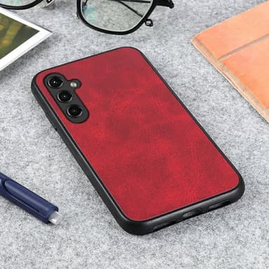 SKALO Samsung A14 4G/5G PU-nahka Hybridi Suojakuori - Punainen